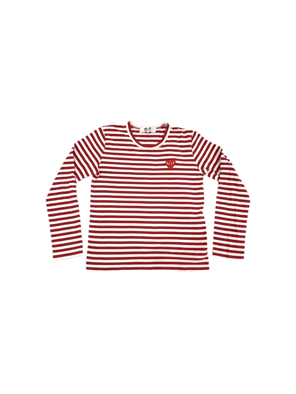 Comme des Garçons PLAY Cotton Striped Heart Long Sleeve Tee Red White – Large